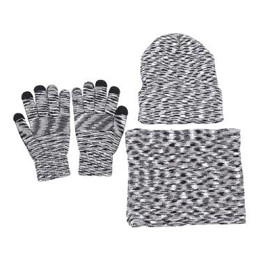 Imagem de Conjunto de Luvas de Chapéu de Inverno, Gorro Quente de Inverno, Luvas de Cachecol, Chapéu de Malha, Conjunto de Luvas para Homens e Mulheres, Flor Cinza