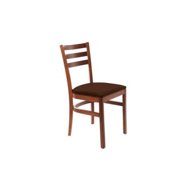 Imagem de Cadeira sem braços de madeira tauari com estofado café e acabamento amendoa Tramontina 14202134