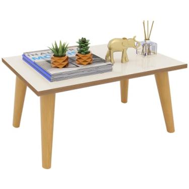 Imagem de Mesinha Centro Retangular Sala Pé Palito Retro Apoio canto (Off White Freijó)