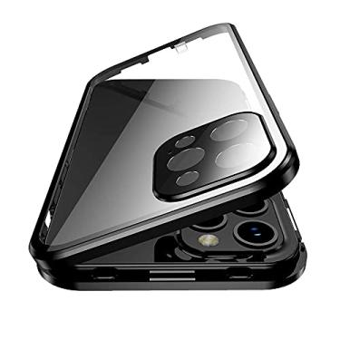 Imagem de HENGHUI Capa magnética de vidro para iPhone 15 Plus com trava e protetor de lente de câmera, protetor de tela, trava de segurança, 360, capa de vidro dupla face, capa transparente (preto)