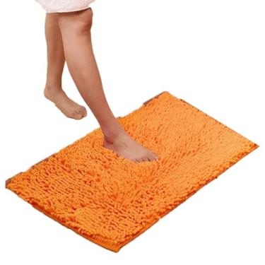 Imagem de Tapete de banho microfibra grosso macio absorvente tapetes de borracha chenille, antiderrapante, lavável na máquina tapetes para banheiro, banheira e chuveiro (laranja) 50 x 80 cm