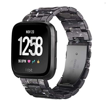 Imagem de Ayeger Pulseira de substituição para Fitbit Versa/Versa 2 Smart Watch/Special/Lite Edition, pulseiras de resina modernas, mulheres, homens, pulseira de substituição de metal aço inoxidável fivela