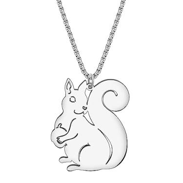 Imagem de DALANE Colar de aço inoxidável fofo de esquilo de pinha, pingente moderno, banhado a ouro 18 k, joias de animais para mulheres, meninas, presentes, Medium, Aço inoxidável, Sem Pedra Preciosa