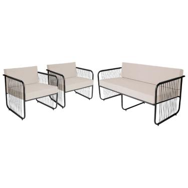 Imagem de Conjunto 2 Poltronas e 1 Namoradeira para Sala de Estar Córdova em Aço Carbono e Fibra Sintética Acesse Móveis