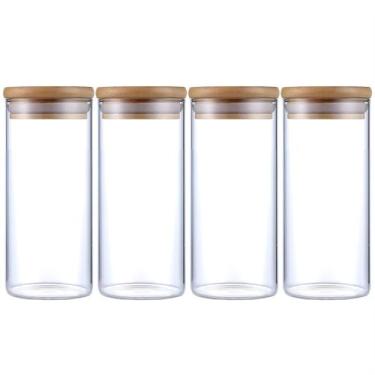 Imagem de Kit 4 Potes Herméticos Vidro Tampa Bambu 15 x 6,5 cm 400ml - Yaay
