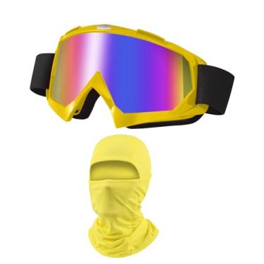 Imagem de LJDJ Óculos de motocross para motocicletas off-road quadriciclo com proteção solar UV balaclava cobertura facial completa (amarelo/colorido + máscara)