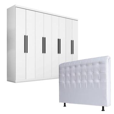 Imagem de Quarto de Casal Guarda Roupa 1684 e Cabeceira Ana 140 cm Branco - Araplac