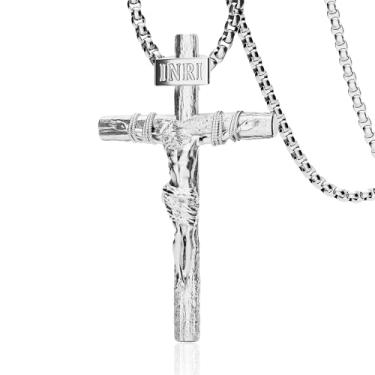 Imagem de ZENLUNANO Colar de cruz crucifixo para homens e mulheres com pingente de Jesus requintado banhado a ouro 18K e correntes duplas ajustáveis de 40 a 76 cm, 0 Inch=No Chains, Banhado a ouro, Sem Pedra