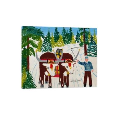 Imagem de Maud Lewis Poster-Famous Canvas Prints Reprodution-Artwork Picture Wall Art para decoração moderna de sala de estar (dois bois 2) Tela embrulhada 60x70cm-23x27in