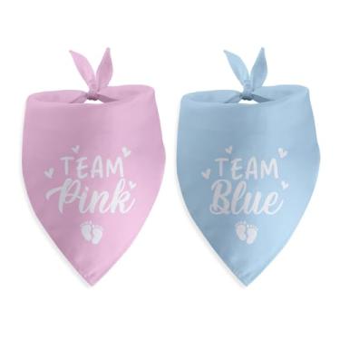 Imagem de Pacote com 2 bandanas de cachorro azul equipe equipe azul revelação de gênero presentes de anúncio de gravidez para cães grandes, médios e pequenos, anúncio de bebê, adereços de foto, acessórios de
