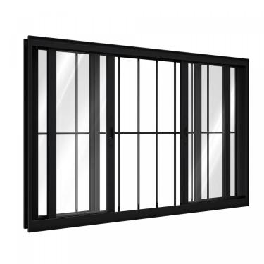 Imagem de Janela De Alumínio 2 Folhas Móveis E 2 Fixas Com Grade 100X120Cm Lucasa Branco