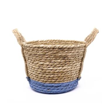 Imagem de Cesta De Fibra Natural Seagrass Com Fundo Azul 20x27x27 Cm