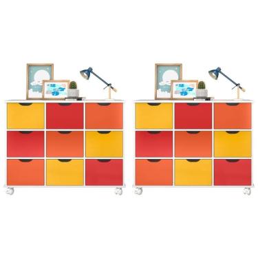 Imagem de Kit 2 Nichos Organizadores 9 Gavetas Com Rodízios Toys Q01 Branco Colorido
