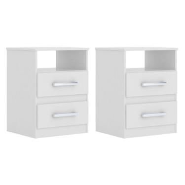 Imagem de Kit 2 Mesas De Cabeceira 2 Gavetas Apolo Branco Rosa Azul Lilás Moval