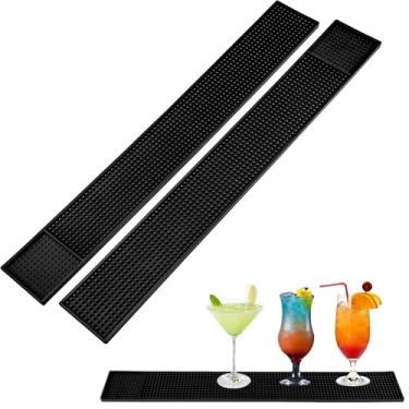 Imagem de 2 tapetes de bar para bancada – tapetes de bar para bar de casa – 61 cm x 7,6 cm tapete de café de borracha antiderrapante, tapete de derramamento de serviço, acessórios de bartender