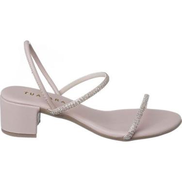 Imagem de Sandália Feminina Salto Grosso Médio Strass Pedraria Brilho - Fashione