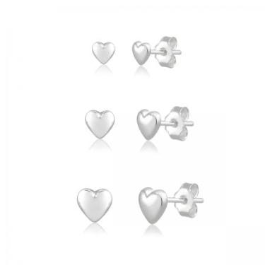 Imagem de Trio de Brincos Coração em Aço e Inox - 3 pares