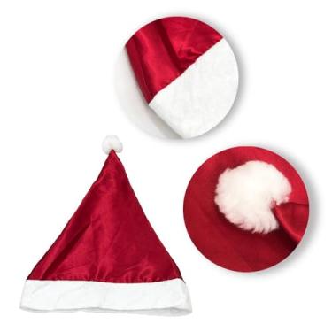 Imagem de Gorro Touca Chapéu De Papai Noel Vermelho Linha Luxo Cetim Enfeite Natalino Natal Festas Premium
