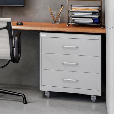 Imagem de Gaveteiro de Aço  3 Gavetas com Rodízios com Chave Cinza