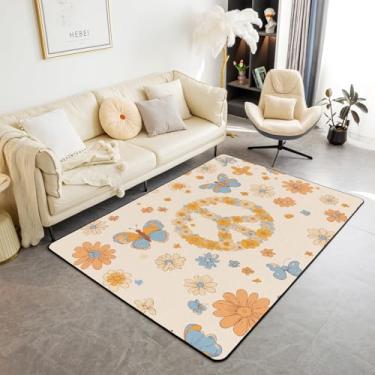 Imagem de Erosebridal Tapetes Groovy para decoração de festa, 1,78 m x 90 cm, para meninas, mulheres, decoração de sinal de paz, tapetes de sala de estar, tapete de borboleta hippie, tapete de corredor floral