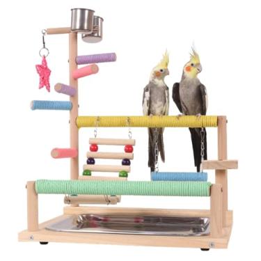 Imagem de Parquinho de madeira para pássaros, suporte de poleiro, papagaio com escada, poleiros coloridos, brinquedos de mastigar, cercadinho para periquito, conure, calopsita, periquito, periquito, periquito