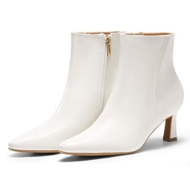 Imagem de Coutgo Bota feminina de cano baixo, salto baixo, fechada, com zíper lateral, botas de inverno, Bege, 38