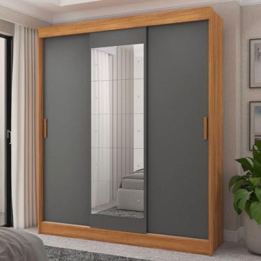 Imagem de Guarda-Roupa Casal Capri 3 Portas 4 Gavetas com Espelho Flex Cinamomo/Grafite/Off White - Fellicci