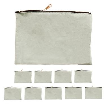 Imagem de ModParty Bolsas de cosméticos de lona – Conjunto de 10 – 21,6 cm x 15,2 cm Bolsas de maquiagem com zíper – Tela em branco para presente personalizado – Bolsas de Higiene Pessoal de Viagem por Atacado