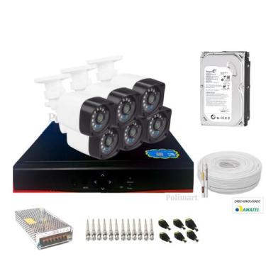Imagem de Kit Vigilância 6 Câmeras Full Hd 2Mp +Dvr 08 Canais+ Hd500G - Policftv