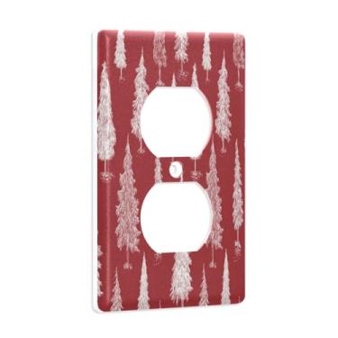 Imagem de Blueangle Placa de parede dupla para árvore de Natal vermelha e branca, tamanho padrão, placas de cobertura de tomada elétrica de 1 gangue para decoração de quarto de escritório em casa, 4,53 x 2,76