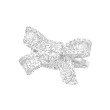 Imagem de DATOA Anel de cristal brilhante de strass para mulheres, laço de prata, anel aberto para casamento, coquetel, festa de formatura, Metal, Sem pedra preciosa