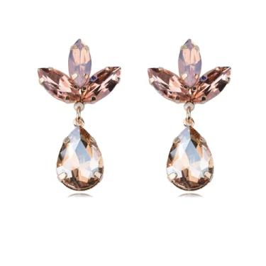 Imagem de DEYOUM Brincos de folha de cristal para mulheres, brincos pendentes de folhas verdes de cristal de strass para formatura, festa de casamento, joias para presente, Medium, Metal, Sem pedra preciosa