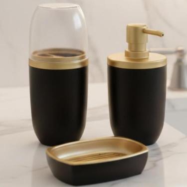 Imagem de Kit Dispenser Sabonete + Porta Escovas + Saboneteira Preto Cor Preto E