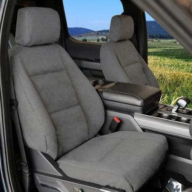 Imagem de Jokuye Capas de assento de malha compostas dianteiras para Ford F-150 2015–2025, F150 Lightning 2022-2025, F-250 F-350 Crew Cab (2015-2025), conjunto completo com capas de encosto de cabeça, tecido