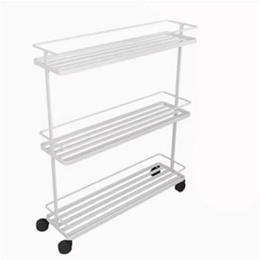 Imagem de Prateleira de chuveiro de banheiro de ferro de 3 camadas e carrinho utilitário de lavanderia com rodas - Rack de armazenamento de cozinha estreito para vegetais e artigos de higiene pessoal (branco)
