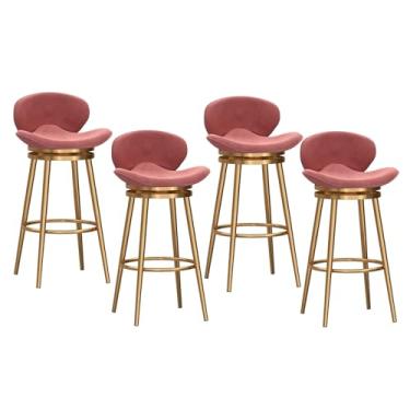 Imagem de Conjunto de 4 bancos de bar giratórios com altura de 65 cm, cadeiras de veludo com encosto baixo com pernas de metal dourado para ilha de cozinha/bar doméstico/sala de jantar, rosa