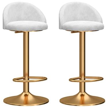 Imagem de Conjunto de 2 bancos de bar, cadeira ajustável giratória mecânica, encosto curvo de veludo e base dourada com apoio para os pés, banquetas de cozinha para café da manhã (cor: verde) decoração