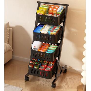 Imagem de Rack de exibição de lanche de 3 4 níveis com rodas, organizador de armazenamento carrinho de prateleira de metal para alimentos frutas vegetais, suporte de concessão portátil de home theater (cor