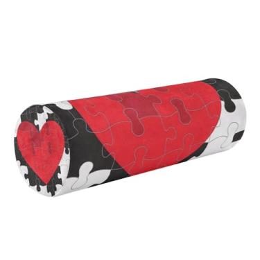 Imagem de Burbuja Almofada de rolo redondo com cilindro de coração para alívio da dor no pescoço, almofada de viagem cervical de espuma viscoelástica com capa lavável removível para cama, cabeça e pernas