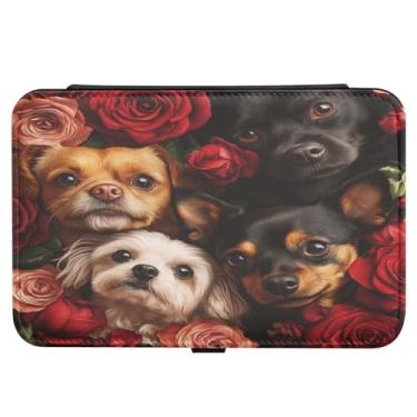 Imagem de Burbuja Caixa de joias de viagem para cães e rosas, presente para mulheres e meninas, estojo de joias portátil de couro PU organizador para brincos, anéis, colares e pulseiras