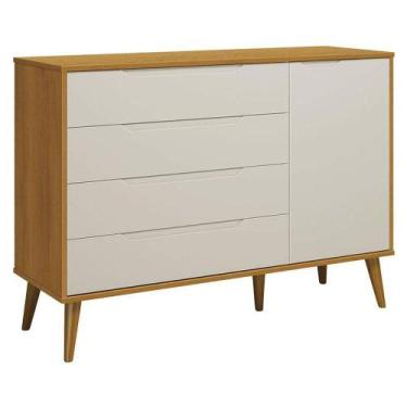 Imagem de Cômoda Com Porta Retrô Elfe Areia Acetinado Savana Amadeirado - Reller
