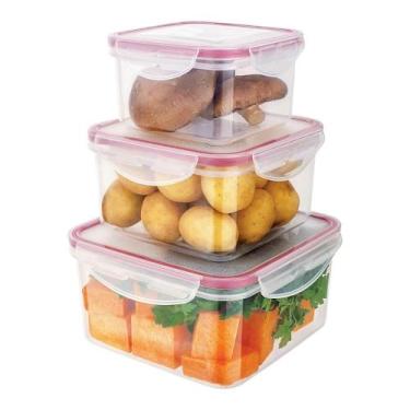 Imagem de Kit Jogo 3 Potes Hermético Quadrado Silicone Marmita Dieta Transparent