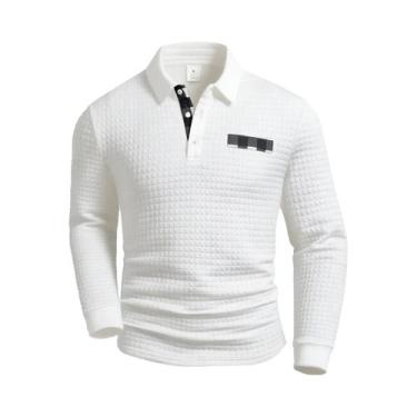 Imagem de Camisas Polo Masculinas De Manga Longa Em Cores Sólidas Com Detalhes E