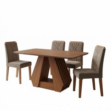Imagem de Conjunto de Jantar Ágata e Nicole 4 Lugares Tampo em MDF 130cm X 80cm com Cadeiras Esto...