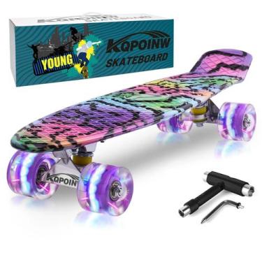 Imagem de Skate Kqpoinw Kids 22 completo com rodas de LED roxas