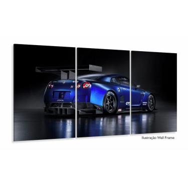 Imagem de Quadros Decorativos Carro Skyline Azul 120x60 3 peças em Tec