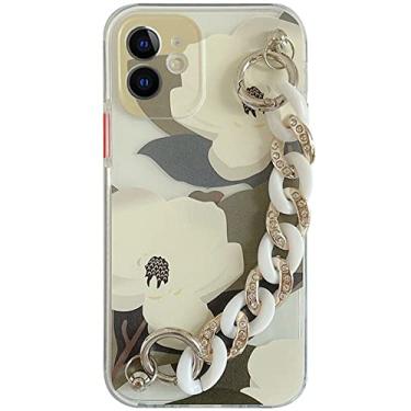Imagem de Capas de telefone de pulseira de flor de lírio branco para iphone 12 pro max 11 pro x xs max xr 7 8 plus capa de concha de corrente, um com corrente xj, para iphone 11promax