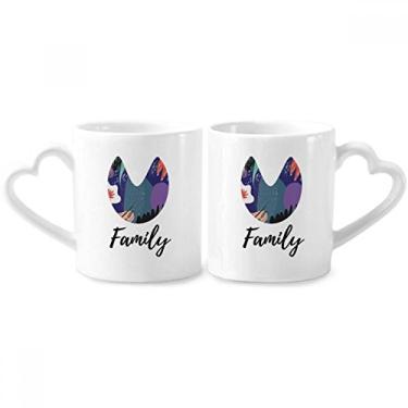 Imagem de Conjunto de canecas de porcelana para casais, estampa de arte abstrata, azul, com alça de coração