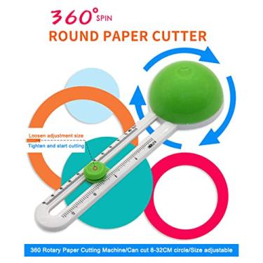 Imagem de LUGU Cortador de papel circular Cortador de círculo gi tório Fer menta de corte redondo manual Fer menta de recortes de apa dor de papel com eça de corte de reposição pa cartões de papel DIY