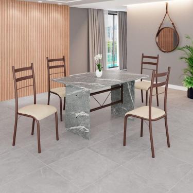 Imagem de Conjunto Sala de Jantar Mesa Retangular 120x75cm Tampo Granito Topázio 4 Cadeiras Marselha Creme / Marrom